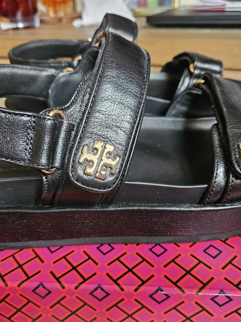 Tory Burch Black Leather Adjustable Strap Women's Sandals